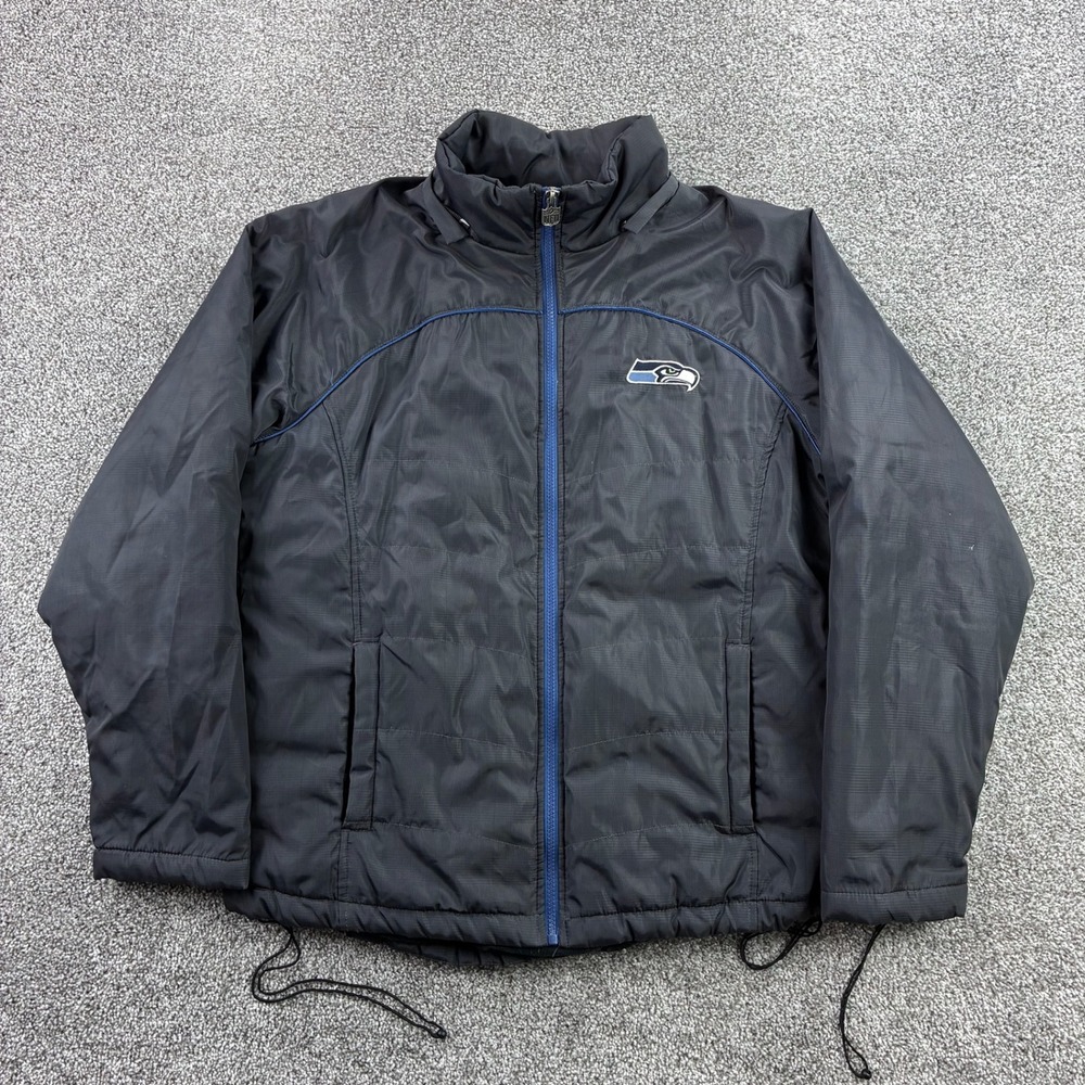 NFL Pro Line Seattle Seahawks Jacket Men Large Black Puffer Windbreaker Football